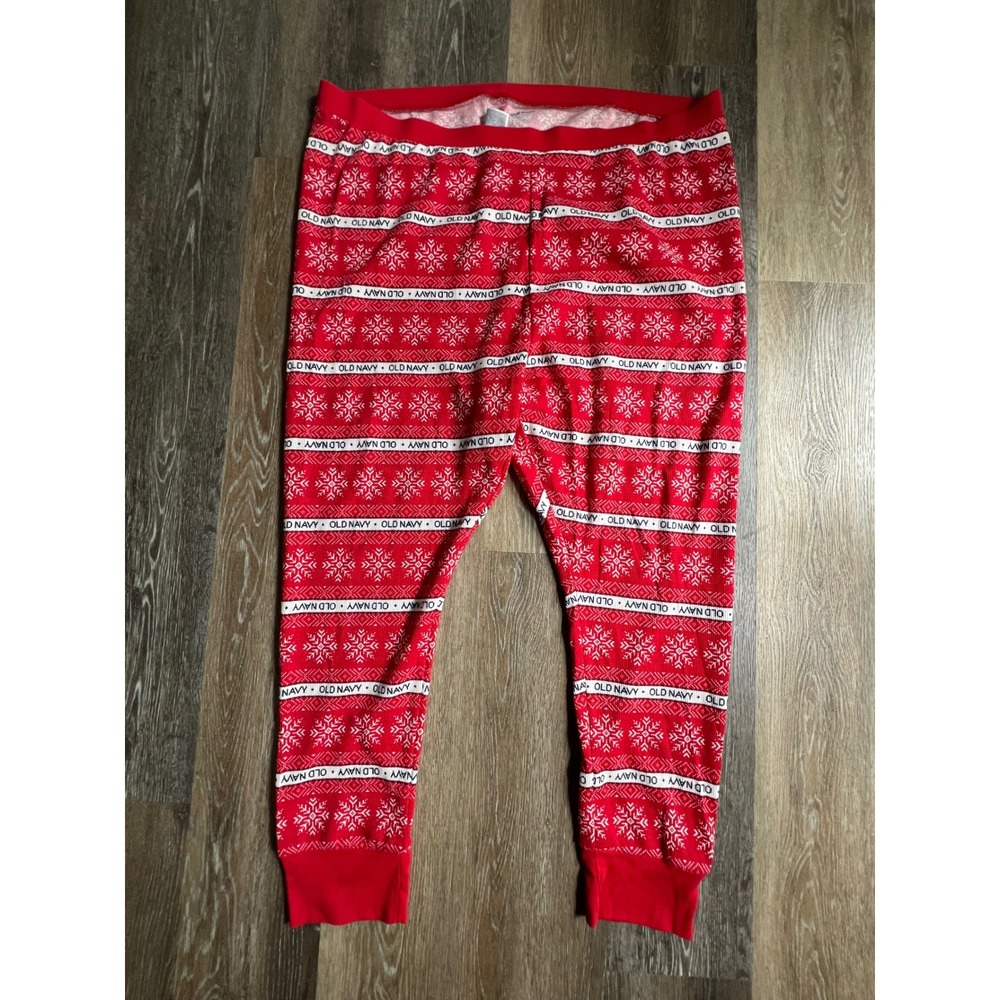 Old Navy Pajama Pants Womens 4X Red Snowflake Fair Isle Thermal Waffle Joggers